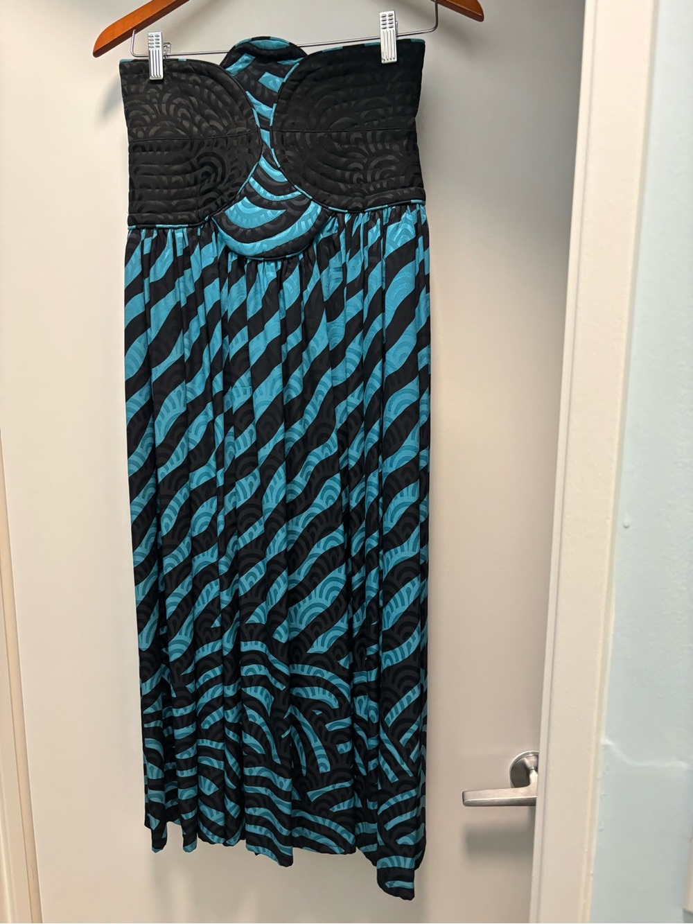 Vintage Black and Teal Patterned Maxi Skirt by Wayne Clark Studio